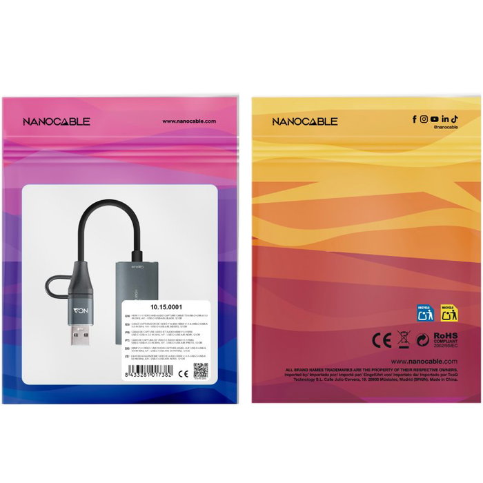 Nanocable Capturadora de Vídeo/Audio HDMI 4K USB-C/USB-A 10.15.0001
